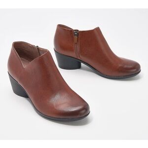 Dansko • Raina Burnished Leather Bootie brown Chestnut heeled ankle boot